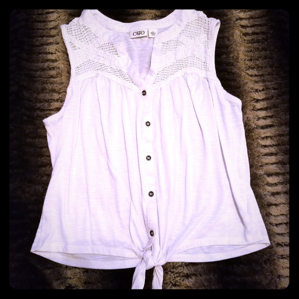 Cato white sleeveless netted top